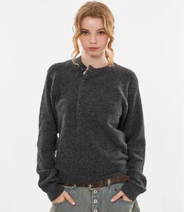 WISH FOREVER / 헨리 버튼 울 블렌드 멜란지 니트