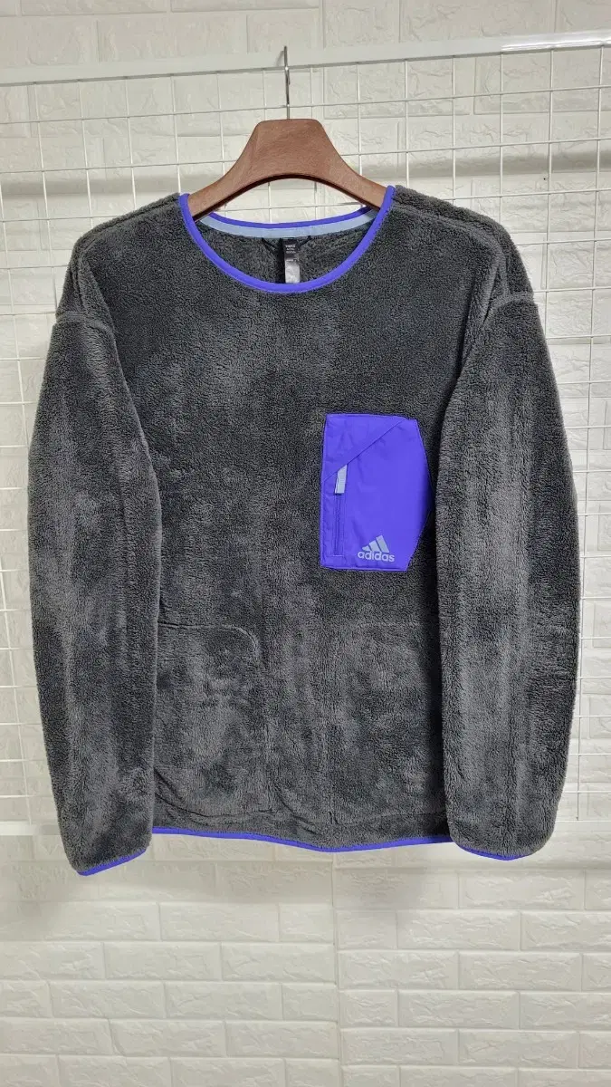 [XXL] Adidas Charcoal Gray x Purple Nylon Pocket Fleece Crewneck Sweatshirt XXL