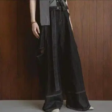 mideal 마이딜 컷 아웃 디자인 와이드 데님 블랙 M