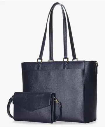 BLUE SINCERE 다크 네이비 토트백 파우치 세트 소가죽