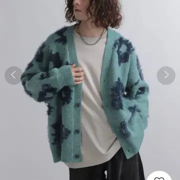 HARE 플라워 무늬 샤기 가디건 S