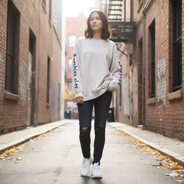 TAIN DOUBLE PUSH 트레이닝 맨투맨 백 로고 L 베이지