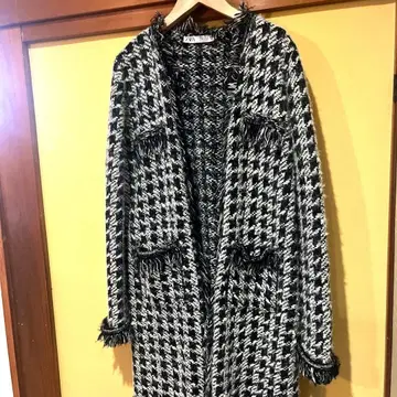 새상품급 ZARA 트위드 노카라 롱 코트 가디건 S