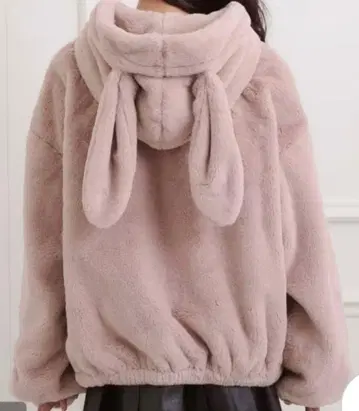 PINK-latte 귀 달린 인조 모피 블루종 토끼 핑크