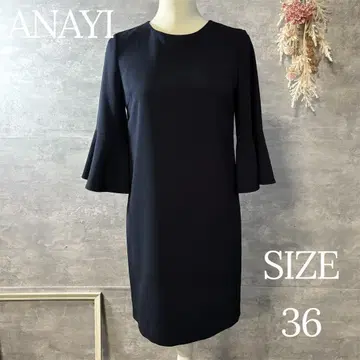 ANAYI 플레어 슬리브 네이비 무릎 기장 원피스 포멀 36 사이즈