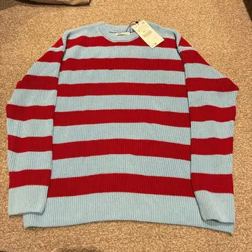 ZARA 빨간색 스카이블루 스트라이프 스웨터 보더 니트 긴팔 스웨터