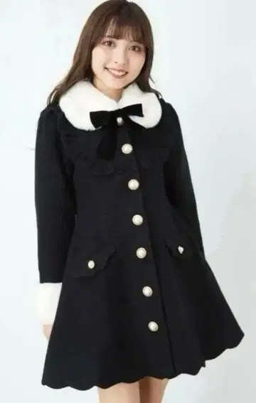 Ank Rouge 밑단 스캘럽 도리 코트 블랙 리본 없음