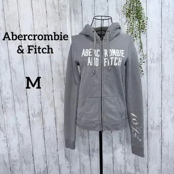 아바클로 집업 후드티 M 로고 프린트 데미지 가공 그레이