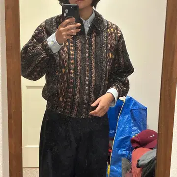 구제 스윙탑 기하학 패턴 자켓 짧은 기장 긴팔 아우터