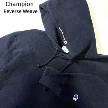 Champion 리버스 위브 후드티 속기모 자수 로고 S 블랙