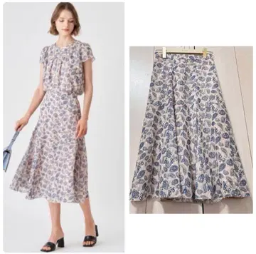 21SS ANAYI 자카드 페이즐리 프린트 플레어 스커트 36 올 패턴