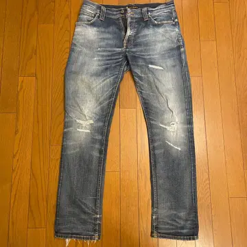 Nudie Jeans 데미지 인디고 블루 진 W33/L32 새상품급