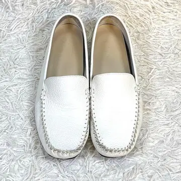 BPQC 주름 가죽 드라이빙 슈즈 슬립온 24cm 화이트 천연 가죽