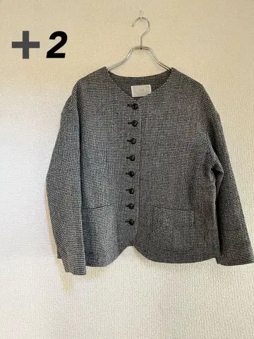 플러스 투 +2 노카라 자켓 하운드투스 안감 부착 울 일본제