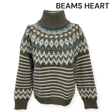 BEAMS HEART 올 패턴 터틀넥 니트 스웨터