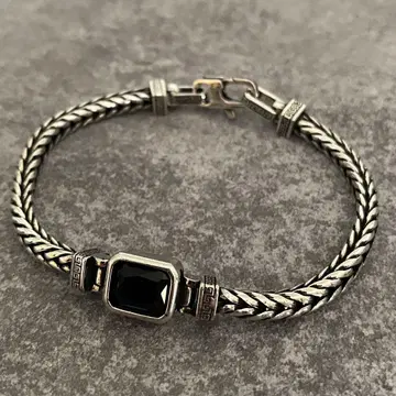 멕시칸 주얼리 실버 925 팔찌 오닉스풍 체인