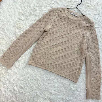 DAKSE1 시스루 니트 어깨 버튼 울 둥근 카라 큼직한 베이지