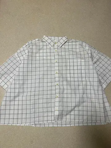 Whowhat 화이트 체크 반팔 셔츠 코튼 100%