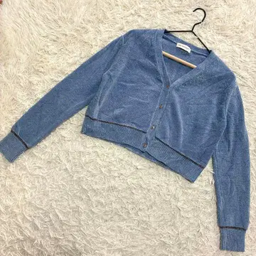 INED 벨로아 모아 니트 가디건 숏 기장 V넥 블루 계열