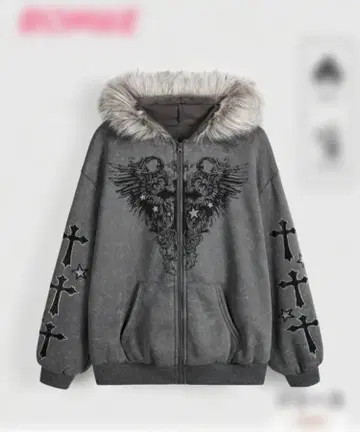 후드 부착 퍼 그레이 자켓