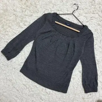 ROPE 니트 풀오버 스퀘어 넥 7부 소매 개더 그레이 ( M )