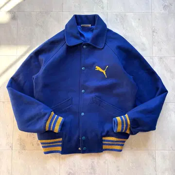 [유로] 빈티지 PUMA 울 자켓 짧은 기장 M 블루 카라 부착