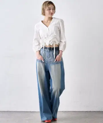 후즈후 갤러리 UNISEX 슬래시 포켓 블라스트 와이드 데님 블루