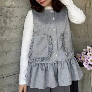 [글래머러스 가든] 프릴 포켓 페플럼 베스트 펄 베스트 그레이