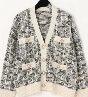 그레이스 콘티넨탈 믹스 트위드 니트 가디건