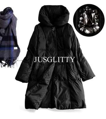 여배우 옷깃 고급스러움 비쥬 버튼 부착 롱 다운 코트 블랙