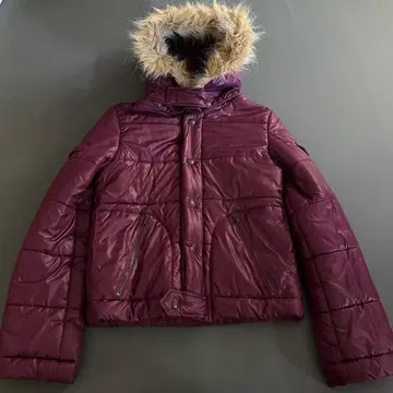 퍼플 다운 자켓 퍼 후드 y2k 그런지 광택