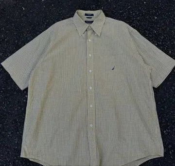 90s Nautica 반팔 체크 셔츠 베이지 계열 빅