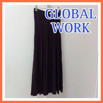 GLOBAL WORK 매끄러운 니트 플레어 스커트 브라운 프리 사이즈