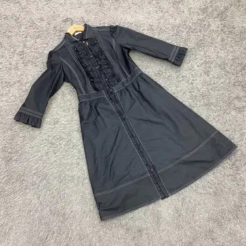 투 비 시크 데님 원피스 긴팔 가슴 프릴 장식 스티치 네이비(42)