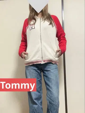 TOMMY 바시티 자켓 화이트/레드 타미힐피거