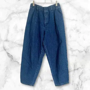 지유 파랑 데님 벌룬 팬츠 허리밴딩 S 코튼 100%
