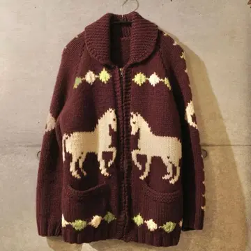 60s 빈티지 카우친 호스 핸드 니트 크림슨 빈티지 말