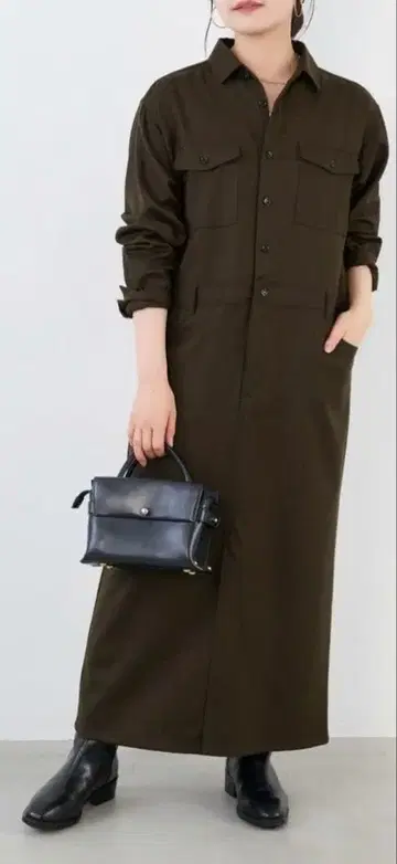 마이카앤딜 카키 울 점프 원피스