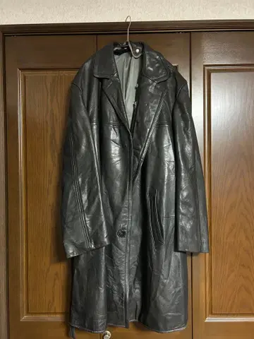 블랙 가죽 롱 코트 벨트 포함 빈티지