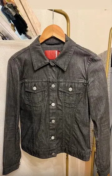 빨간 택 본인 시기 질 샌더 다크 그레이 데님 자켓