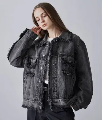 [ CLEL ] 하드 프린지 데님 자켓