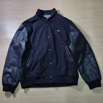 LACOSTE 라코스테 바시티 자켓 가죽 울 천연 가죽 90s 블랙