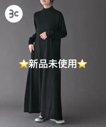 FORK&SPOON 하이넥 플레어 니트 원피스 BLACK