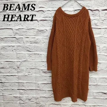 빔즈  짜임 긴팔 니트 원피스 브라운 울 혼방