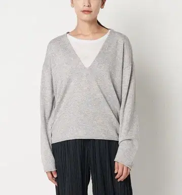 그레이 V넥 긴팔 니트 깊은 V넥 니트 울 니트