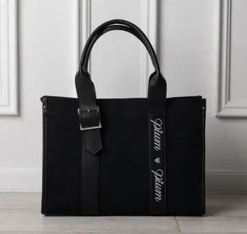 pium 벨트 로고 핸들 토트백 블랙
