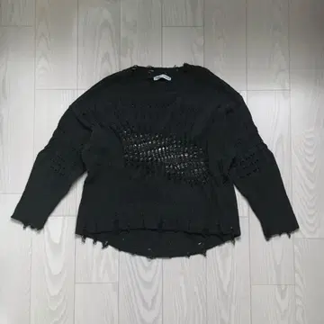 ZARA 그린 카키 데미지 니트