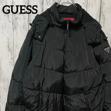 GUESS 패딩 자켓 후드 부착 블랙 무지 안감 플리스