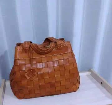 컨디션 최상 motto 오렌지 뜨개질 가죽 토트백 천연 가죽 대용량