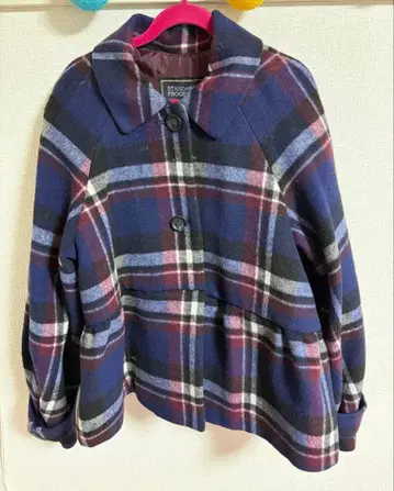 네이비 체크 미들 코트 아우터